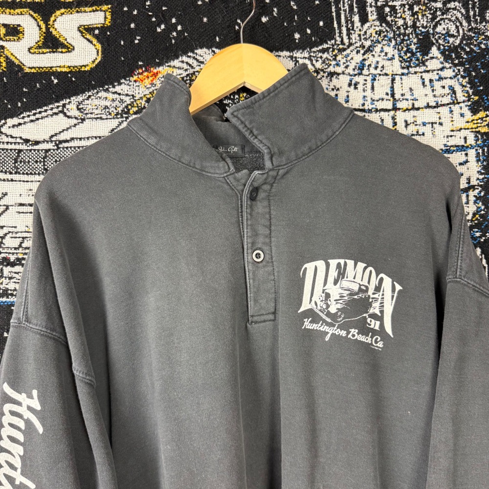 John Galt Huntington Demon 91 Graphic Pullover Sweatshirt Black Oversize